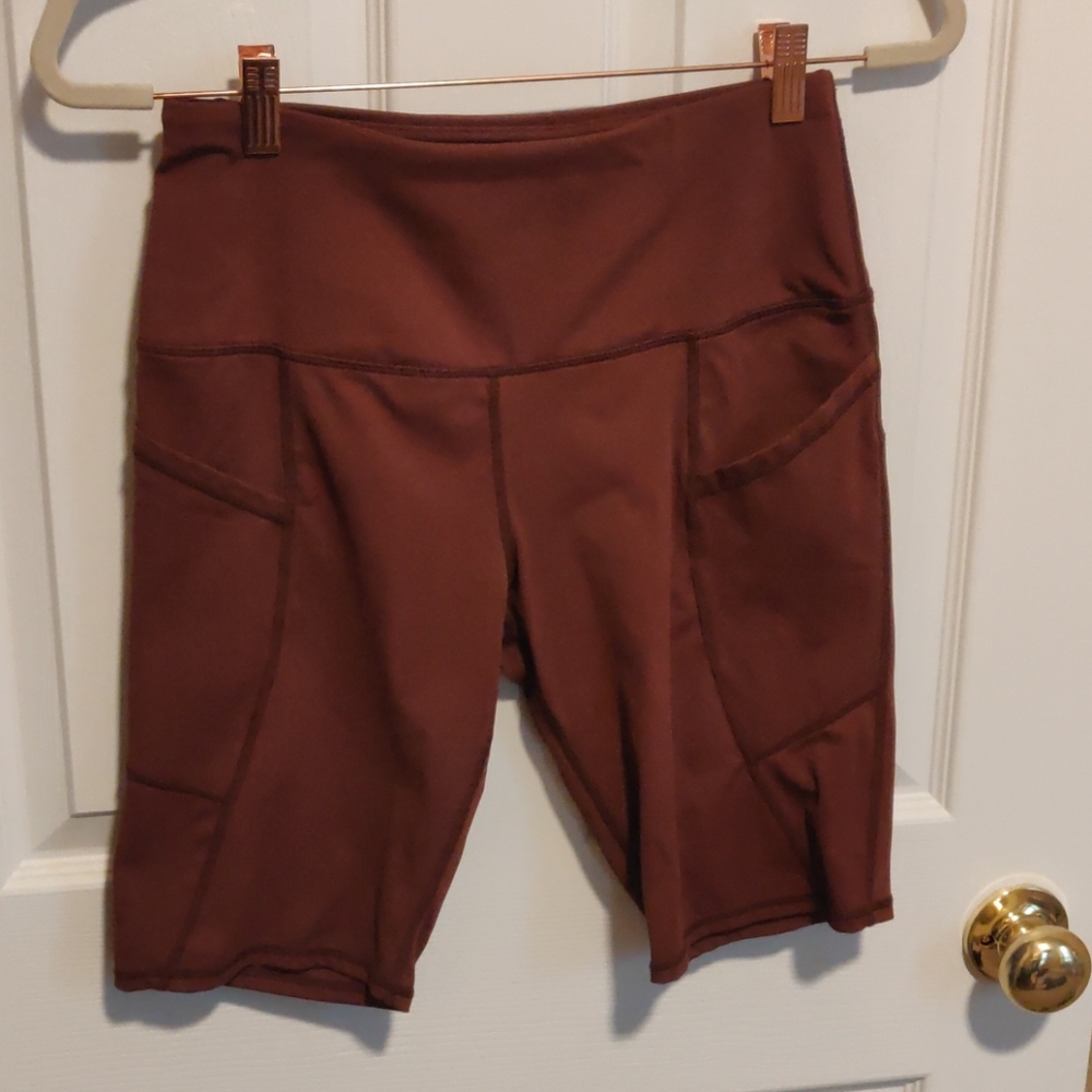 Purple/Brown biker shorts with 2 pockets